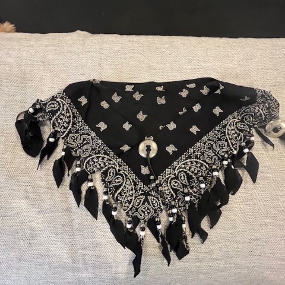 Black/White Southwest Neckerchief Capelet Concho's Beads Festival Boho Western - Picture 2 of 6